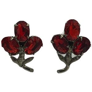 Sterling silver 925 screw back Earrings Ruby